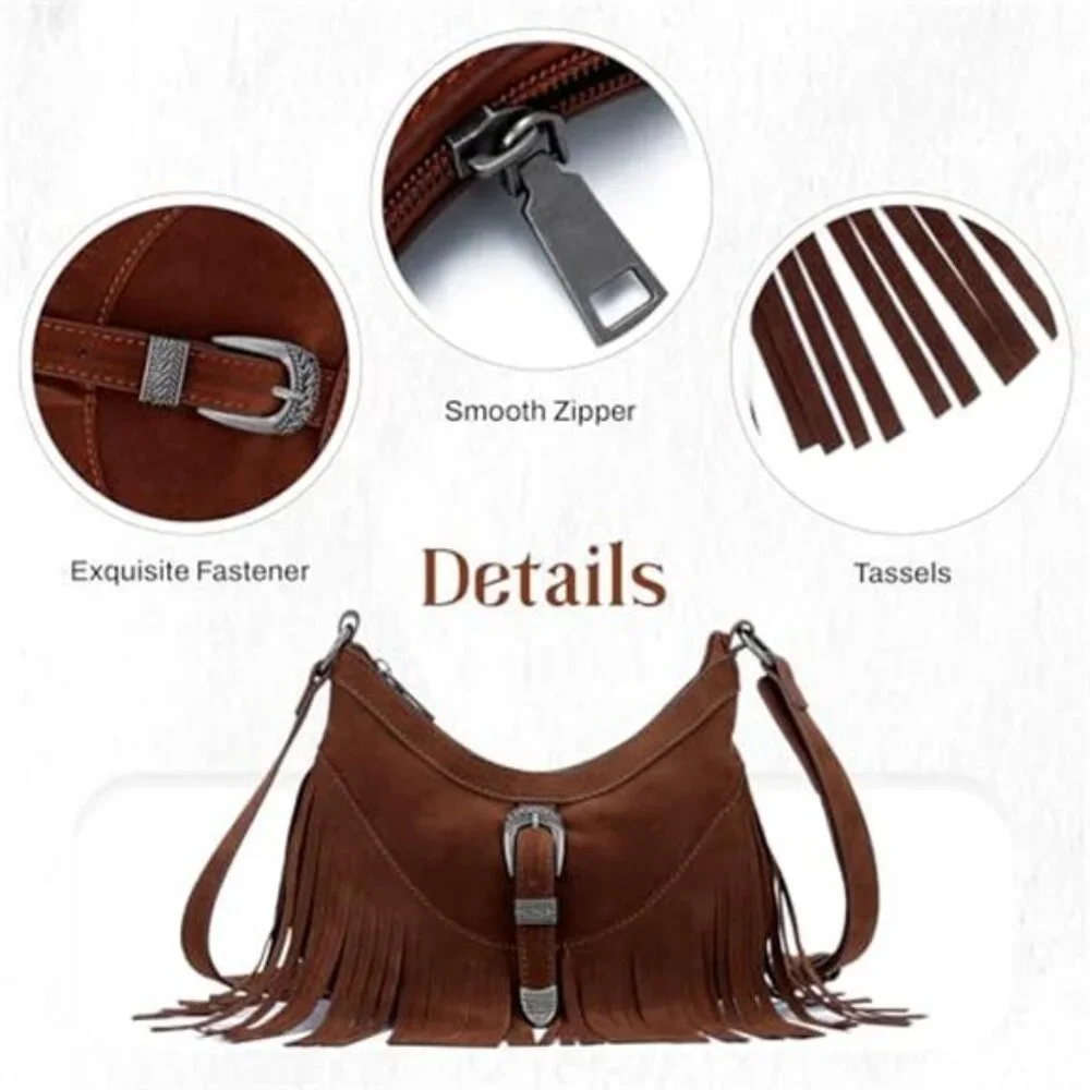 CHOCOLATE BROWN Bohemian Cowgirl Vegan Suede Faux Leather Fringe Purse Boho Bag